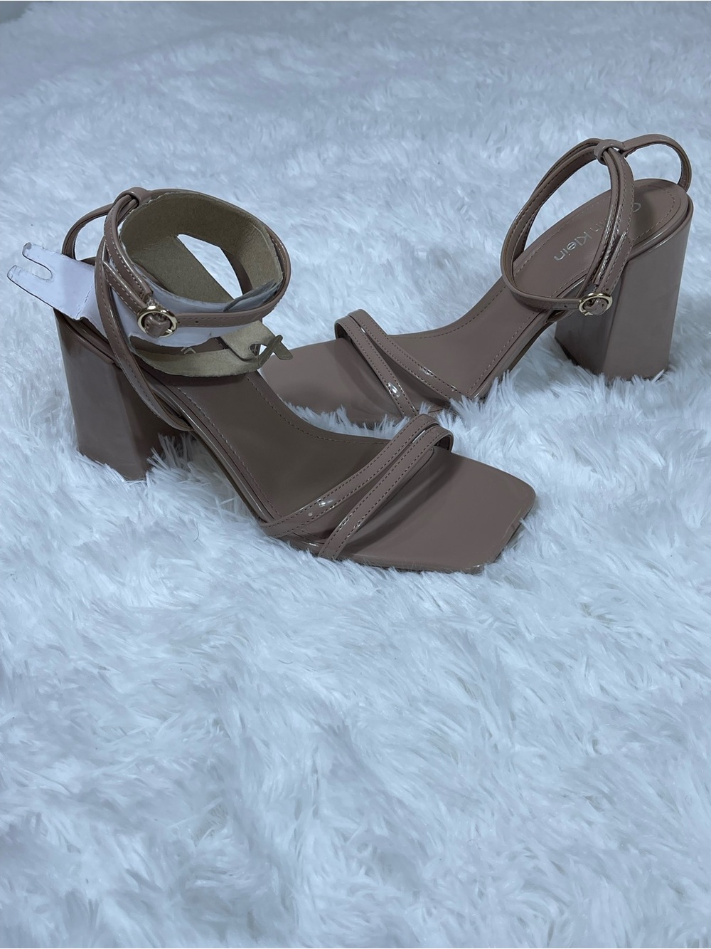 Calvin Klein Women’s Nude Patent Square-Toe Strappy Heels Size 8.5 NWT